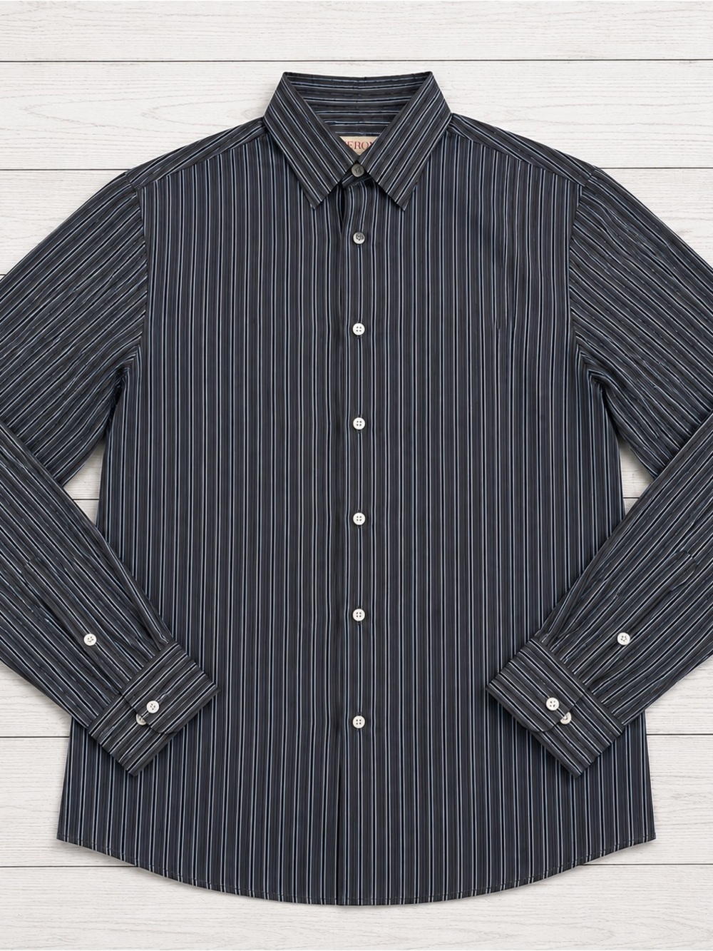 Merona Men’s Black & Gray Pinstripe Long Sleeve Button Down Shirt